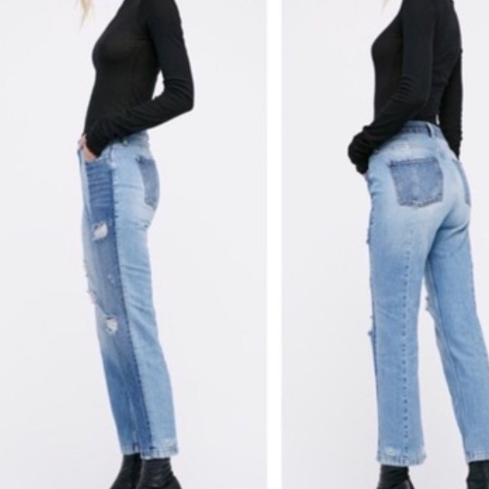 Free People patchwork high waist cropped jeans size 27